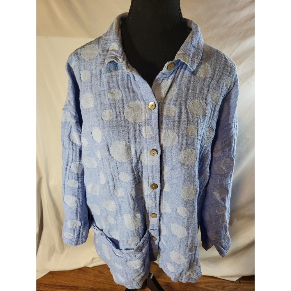 Liv Habitat Clothes Blue Polka Dot  Size XL Button Up Linen Blend